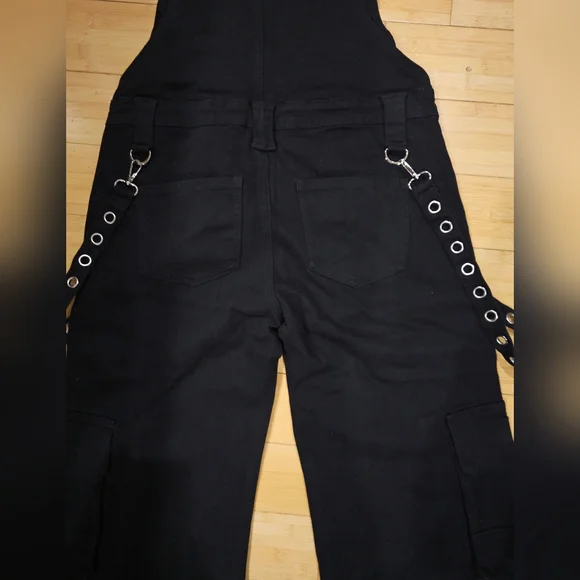 Dolls Kill Rare The Grave Girls Punk Goth Black Tough Life Denim Overalls S M - Picture 11 of 14